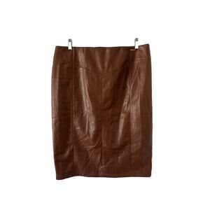 Marc New York Womens XL Skirt Mixed Fabric Faux Leather Cognac Waist Control New